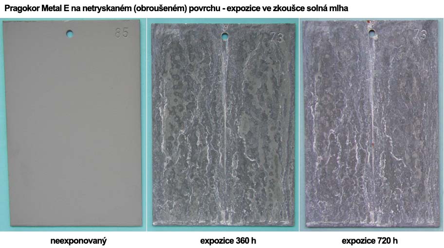 Pragokor Metal E na netryskaném (obroušeném) povrchu - expozice ve zkoušce solná mlha