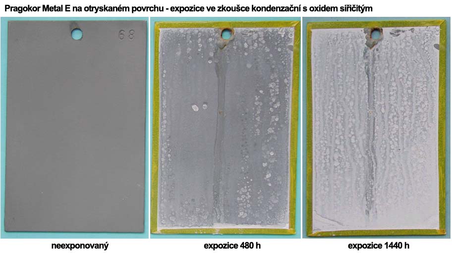 Pragokor Metal E na otryskaném povrchu - expozice ve zkoušce kondenzační s oxidem siřičitým