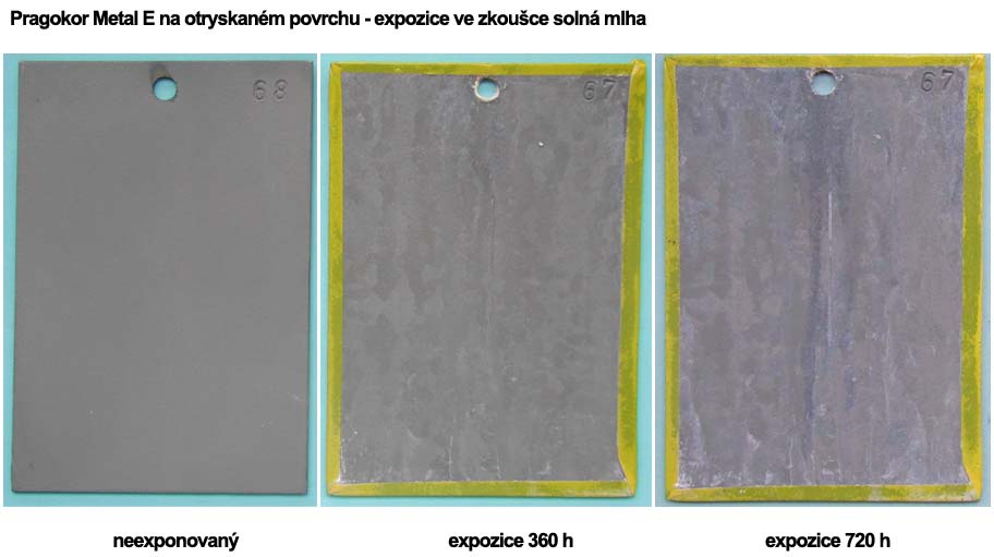 Pragokor Metal E na otryskaném povrchu - expozice ve zkoušce solná mlha