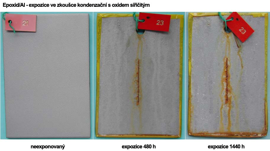 Epoxid/Al - expozice ve zkoušce kondenzační s oxidem siřičitým